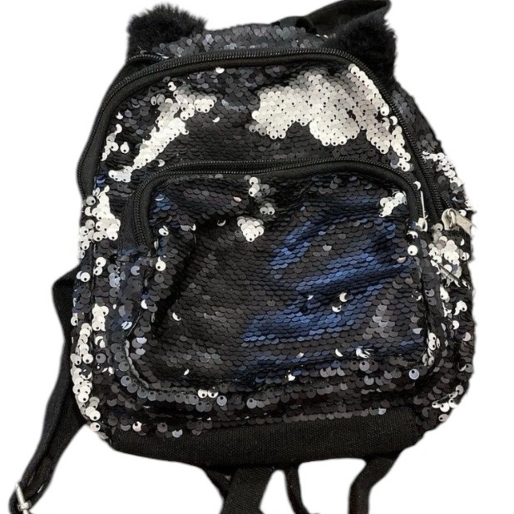 Backpack Mini Flip Sequins Cat Ears Black Silver